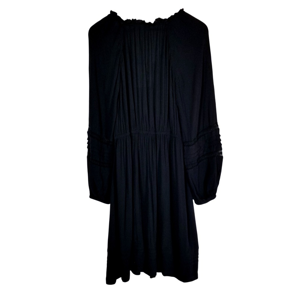 Knox Rose Womens Black Long Sleeve Boho Mini Dress Lace Pintuck Elastic Waist M - Picture 3 of 14